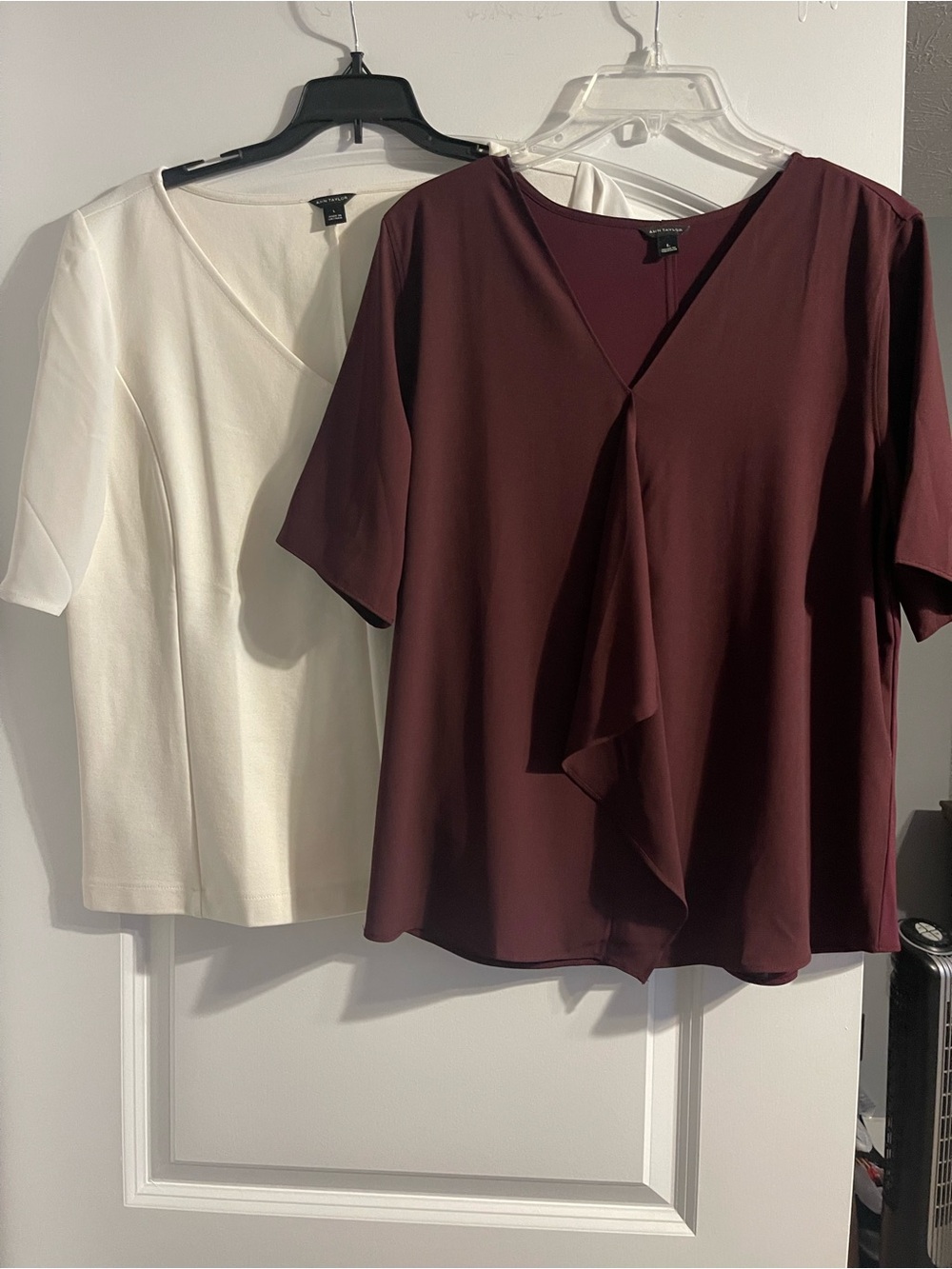 2 Ann Taylor Short Sleeve V-Neck Blouse - 1 Burgundy & 1 Cream